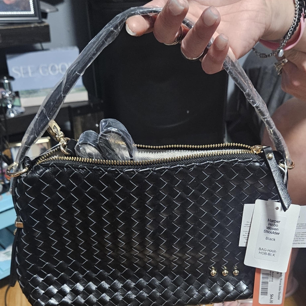Harper Black Woven Shoulder Bag